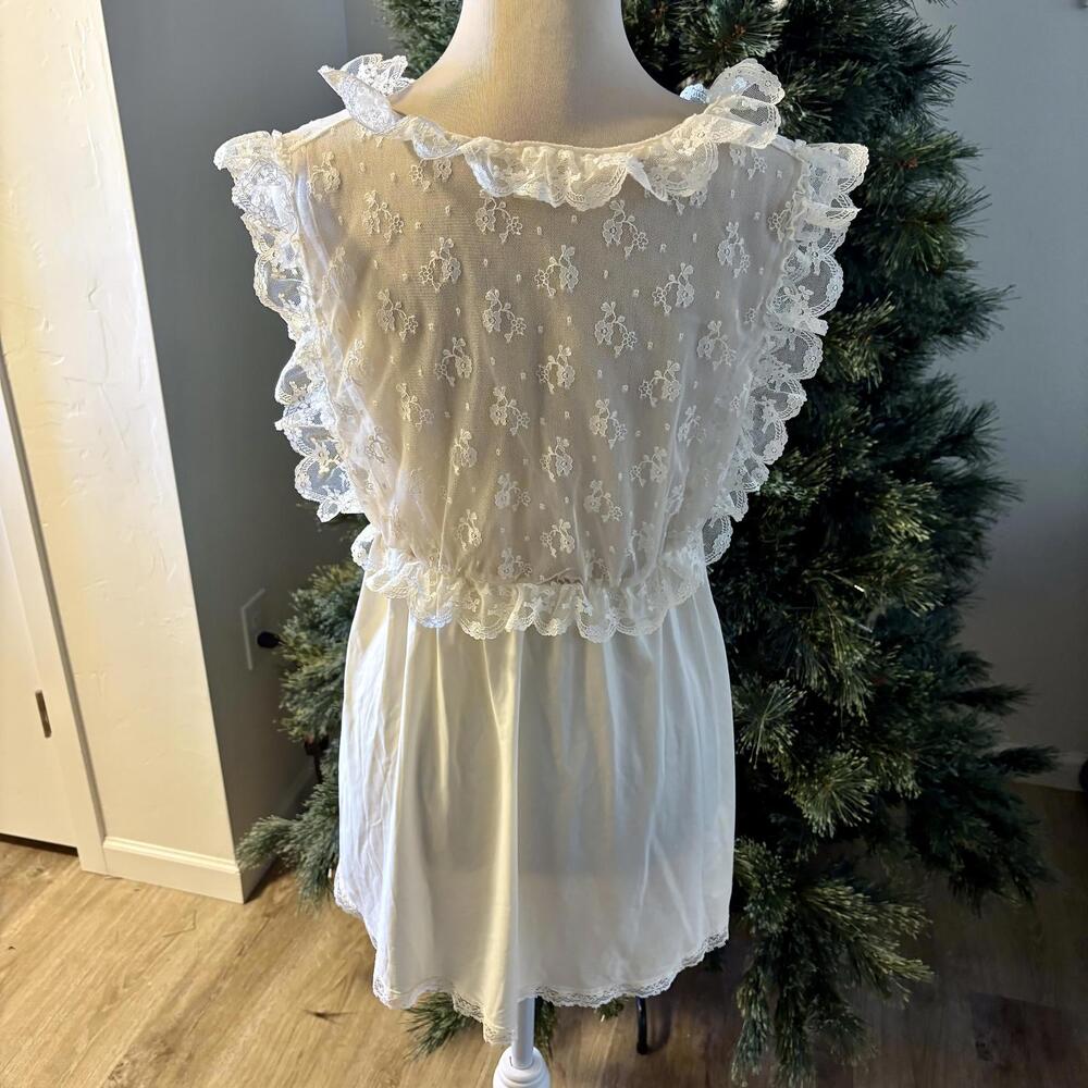 Vintage 1960's Ruffled Ivory Lace Lingerie Top Cami Chiffon - Picture 4 of 9